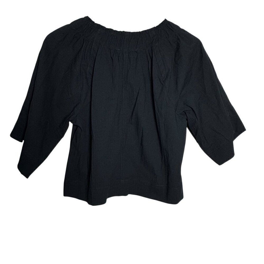 Everlane Black organic cotton gathered 3/4 sleeve tee blouse top Size XS NWT